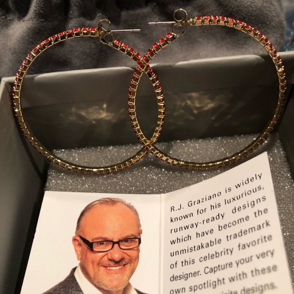 RJ Graziano 2” Red Crystal Hoops - Picture 6 of 8